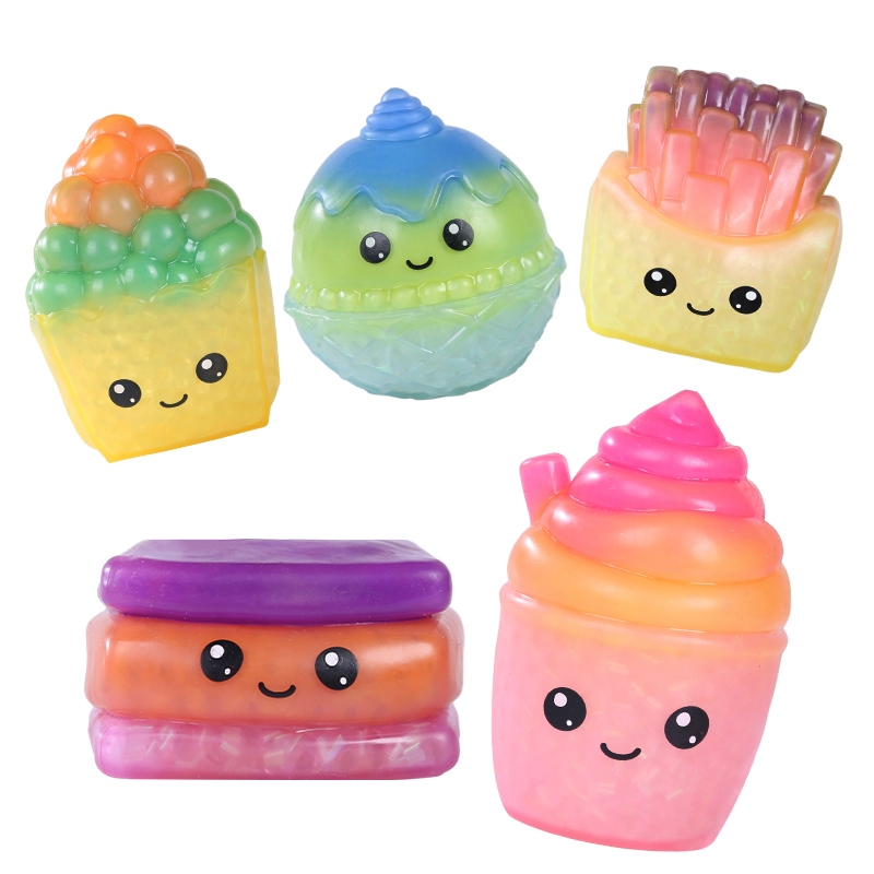 High Quality Different Food Shape Squishy Toys TPR Customized Material logo Decompression Toys for Kids