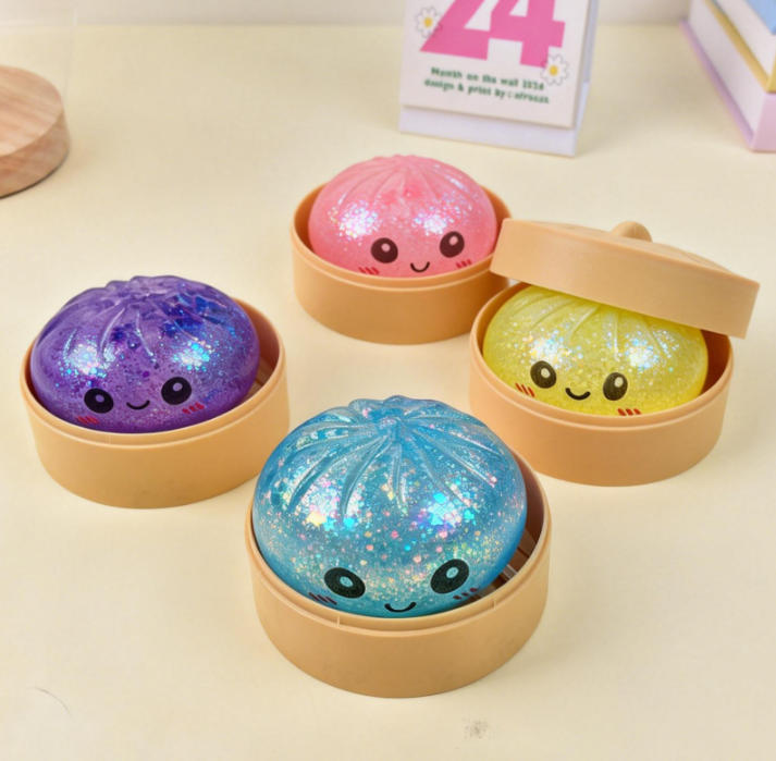 2026 squeeze toys Squishy Dumpling Squishy Bun Toys Steamed Smile Face Bao Dumplings Bun Stress Food Toys With Steamer Kit
